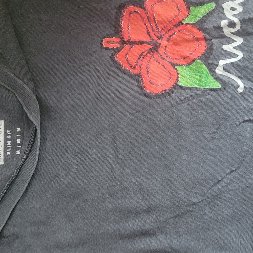 RVCA Black Tee with Red Floral Design
